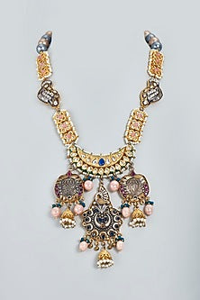 Two Tone Finish Necklace With Kundan Polki
