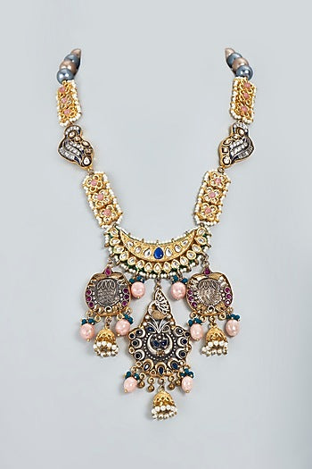 Two Tone Finish Necklace With Kundan Polki