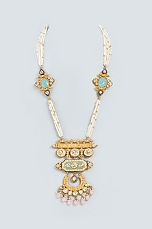 Gold FInish Meenakari Necklace With Pearls