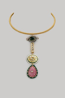 Gold Finish Kundan Polki & Semi-Precious Stone Necklace