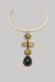Gold Finish Kundan Polki & Semi-Precious Stone Necklace