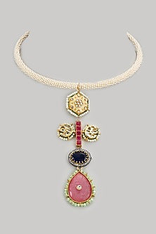 Gold Finish Kundan Polki & Semi-Precious Stone Necklace