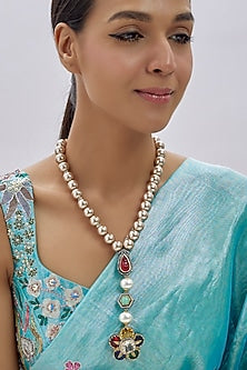 Gold Finish Kundan Polki & Semi-Precious Stone Long Necklace