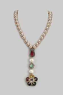Gold Finish Kundan Polki & Semi-Precious Stone Long Necklace