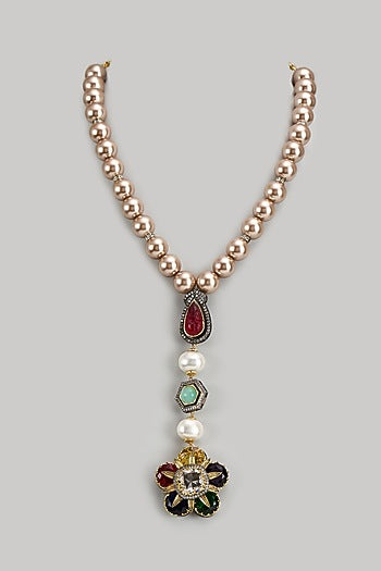 Gold Finish Kundan Polki & Semi-Precious Stone Long Necklace