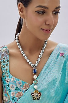 Gold Finish Kundan Polki & Semi-Precious Stone Long Necklace