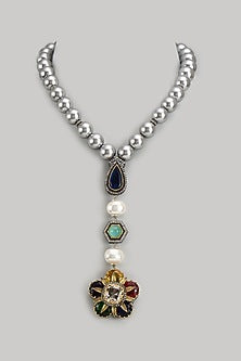 Gold Finish Kundan Polki & Semi-Precious Stone Long Necklace
