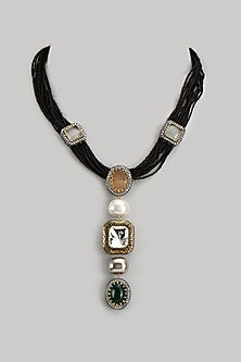Gold Finish Kundan Polki & Semi-Precious Stone Long Necklace