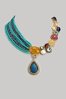 Gold Finish Kundan Polki & Semi-Precious Stone Necklace