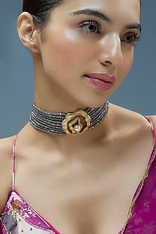 Gold Finish Kundan Polki Choker Necklace