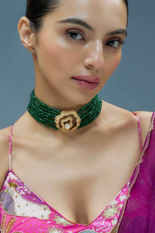 Gold Finish Kundan Polki Choker Necklace