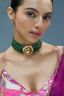 Gold Finish Kundan Polki Choker Necklace