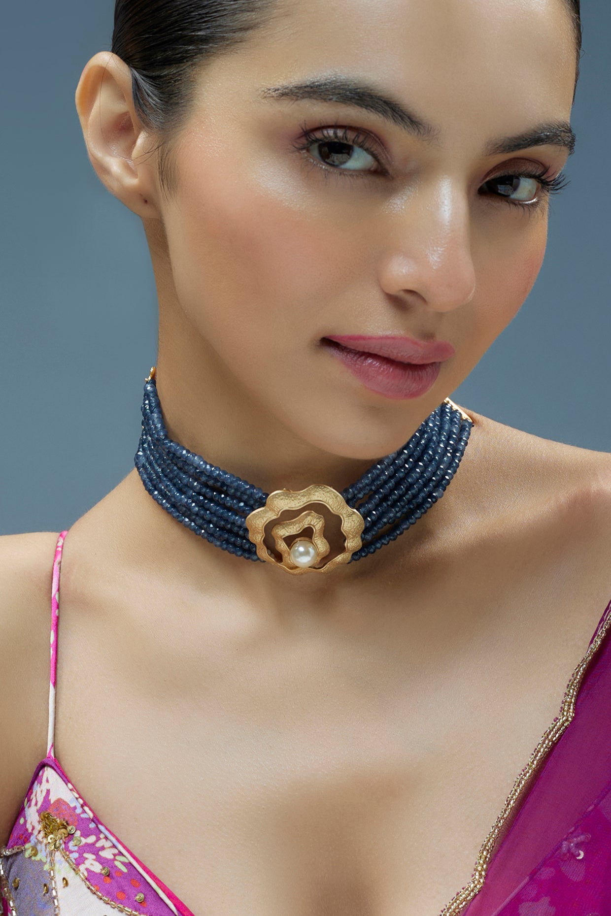 Gold Finish Kundan Polki Choker Necklace