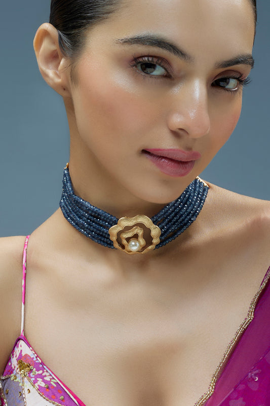 Gold Finish Kundan Polki Choker Necklace