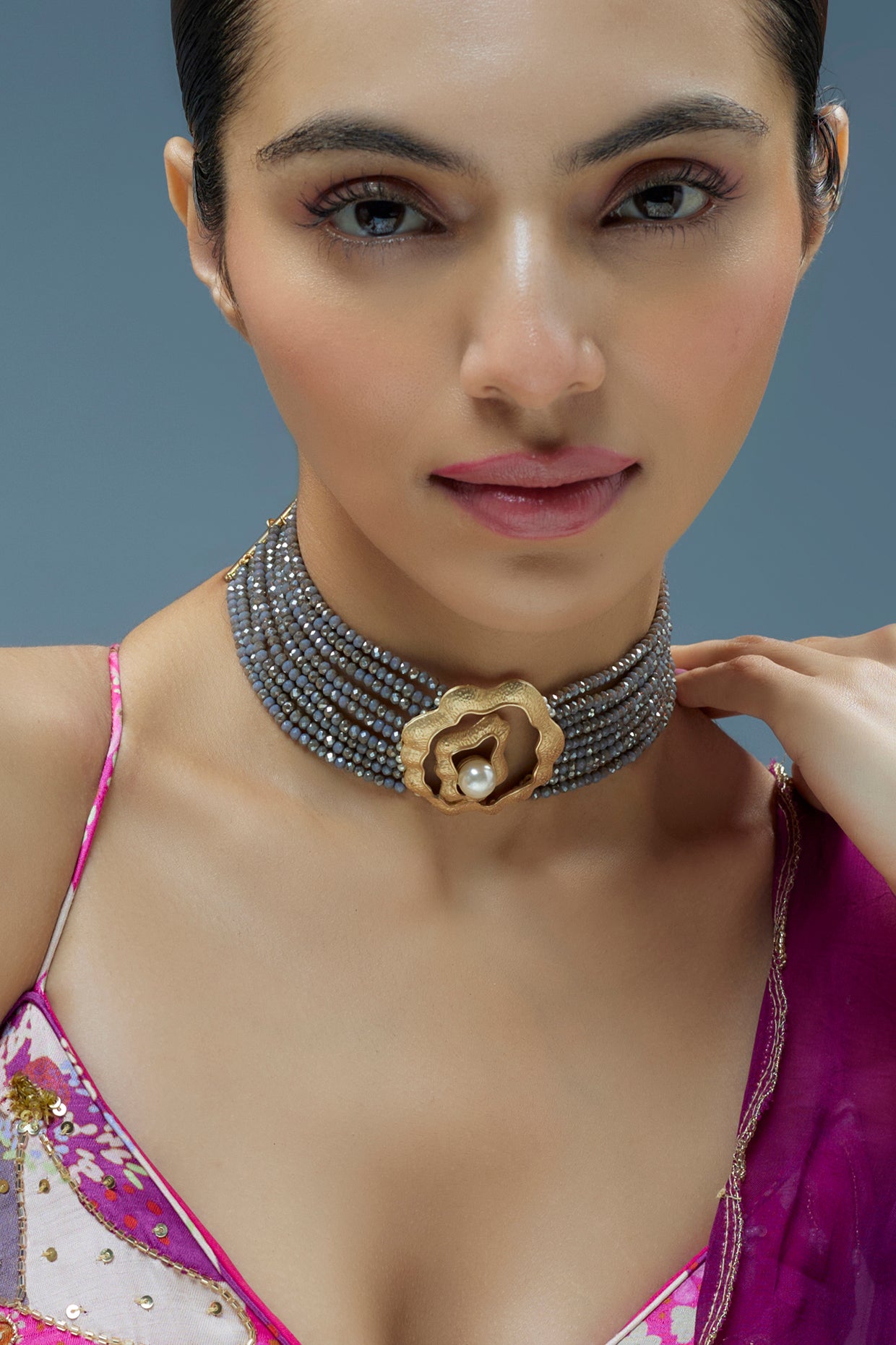 Gold Finish Kundan Polki Choker Necklace