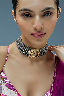 Gold Finish Kundan Polki Choker Necklace