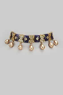 Gold Finish Kundan Polki & Semi-Precious Stone Choker Necklace