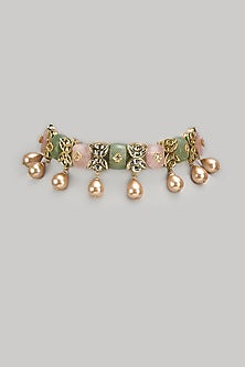 Gold Finish Kundan Polki & Semi-Precious Stone Choker Necklace