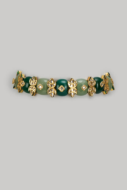 Gold Finish Kundan Polki & Semi-Precious Stone Choker Necklace