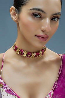 Gold Finish Kundan Polki & Semi-Precious Stone Choker Necklace
