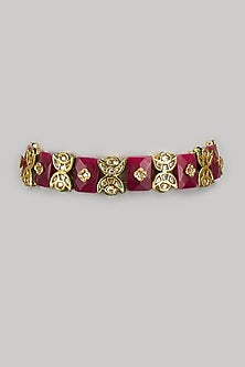 Gold Finish Kundan Polki & Semi-Precious Stone Choker Necklace