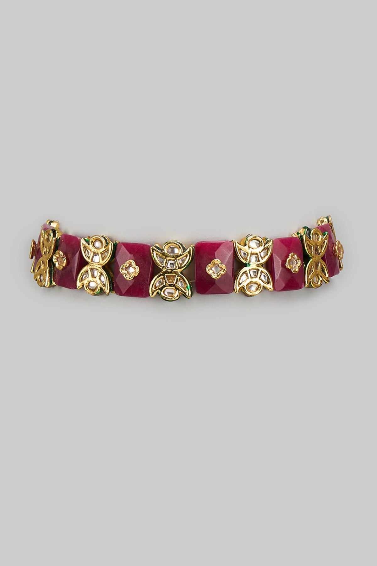 Gold Finish Kundan Polki & Semi-Precious Stone Choker Necklace
