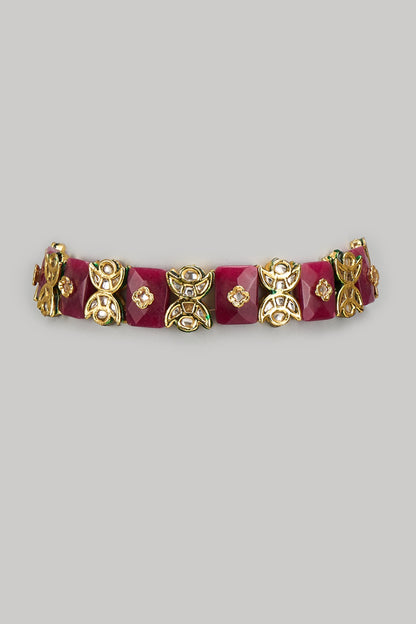 Gold Finish Kundan Polki & Semi-Precious Stone Choker Necklace