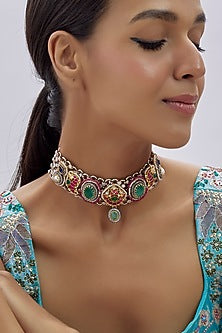 Oxidised Silver Finish Imitation Kundan Polki Necklace
