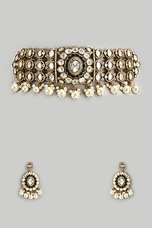 Gold Finish Imitation Kundan Polki & Semi-Precious Stone Necklace