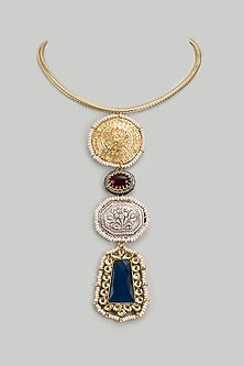 Gold Finish Kundan Polki & Green Semi-Precious Stone Necklace
