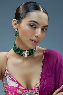 Gold Finish Kundan Polki & Semi-Precious Stone Choker Necklace Set
