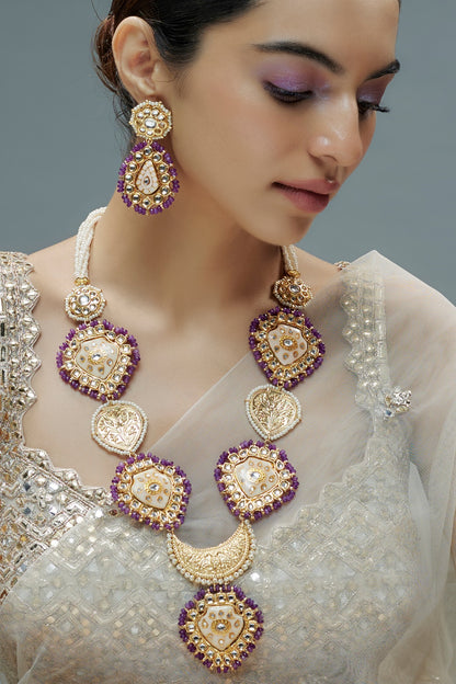 Gold Finish Kundan Polki & Semi-Precious Stone Necklace Set