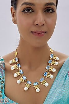 Gold Finish White Swarovski Stone Necklace