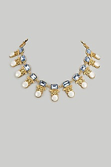 Gold Finish White Swarovski Stone Necklace