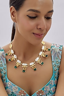 Gold Finish White Swarovski Stone Necklace