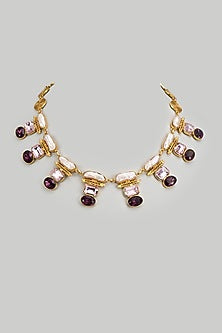Gold Finish White Swarovski Stone Necklace