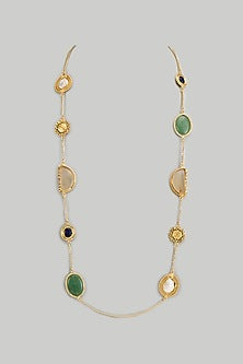 Gold Finish Kundan Polki & Semi-Precious Stone Long Necklace