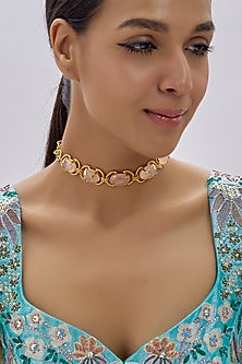 Gold Finish Kundan Polki & Semi-Precious Stone Choker Necklace