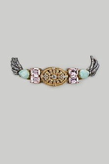 Gold Finish Kundan Polki & Crystal Beaded Choker Necklace
