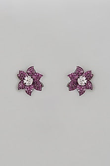 Two-Tone Finish CZ Stone Stud Earrings