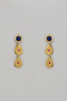 Gold Finish Semi-Precious Stone & Kundan Polki Dangler Earrings