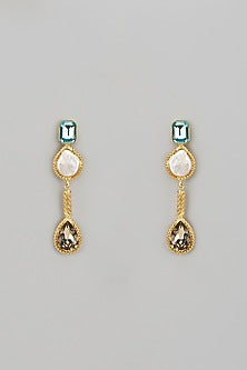 Gold Finish Semi-Precious Stone Dangler Earrings