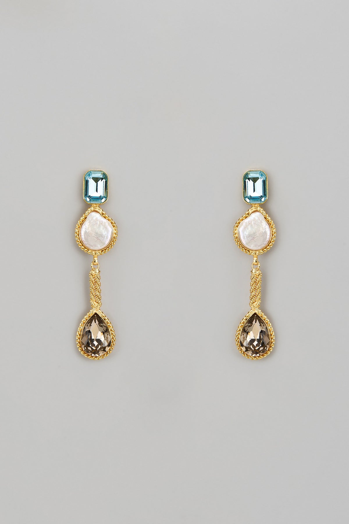 Gold Finish Semi-Precious Stone Dangler Earrings
