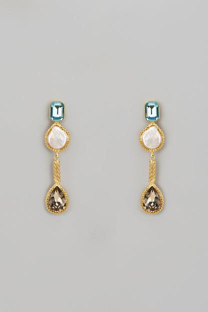 Gold Finish Semi-Precious Stone Dangler Earrings