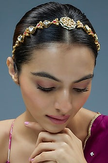 Gold Finish Kundan Polki Mathapatti