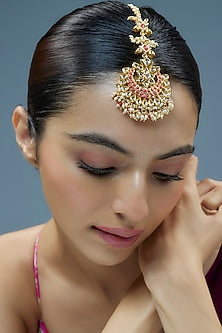 Gold Finish Kundan Polki Maangtikka