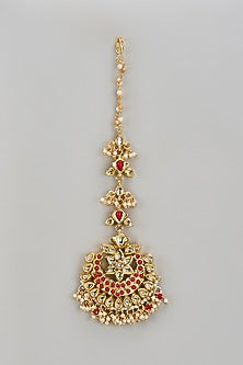 Gold Finish Kundan Polki Maangtikka