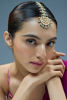 Gold Finish Kundan Polki Maangtikka