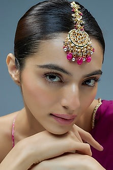 Gold Finish Kundan Polki Maangtikka
