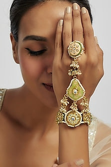 Gold Finish Kundan Polki Hathphool